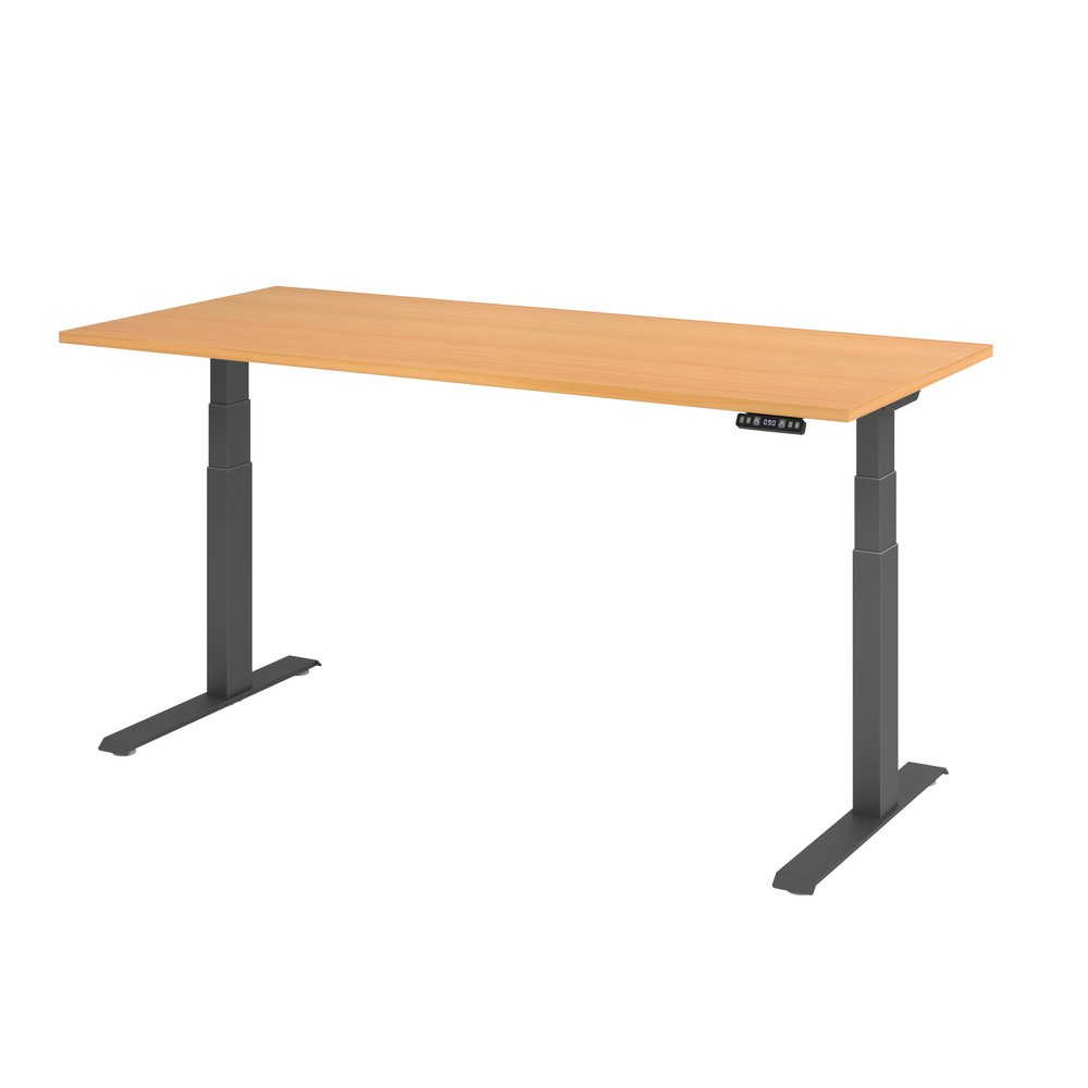 Produktabbildung: Hammerbacher Elektrisch höhenverstellbarer Schreibtisch 2-stufig, Memory-Schalter, C-Fuß, BxT 1.800 x 800 mm, Buche, graphit