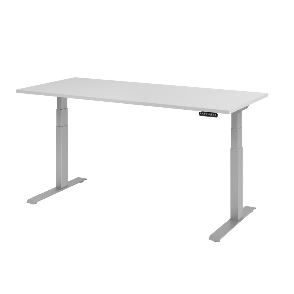 Hammerbacher Elektrisch höhenverstellbarer Schreibtisch 2-stufig, Memory-Schalter, C-Fuß, BxT 1.800 x 800 mm, grau, silber Produktabbildung: Hammerbacher Elektrisch höhenverstellbarer Schreibtisch 2-stufig, Memory-Schalter, C-Fuß, BxT 1.800 x 800 mm, grau, silber