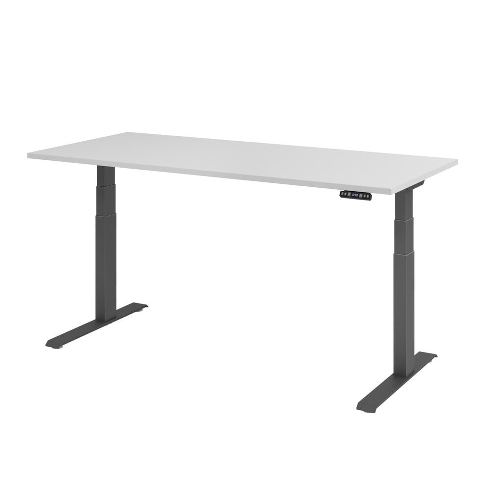 Hammerbacher Elektrisch höhenverstellbarer Schreibtisch 2-stufig, Memory-Schalter, C-Fuß, BxT 1.800 x 800 mm, grau, graphit Produktabbildung: Hammerbacher Elektrisch höhenverstellbarer Schreibtisch 2-stufig, Memory-Schalter, C-Fuß, BxT 1.800 x 800 mm, grau, graphit