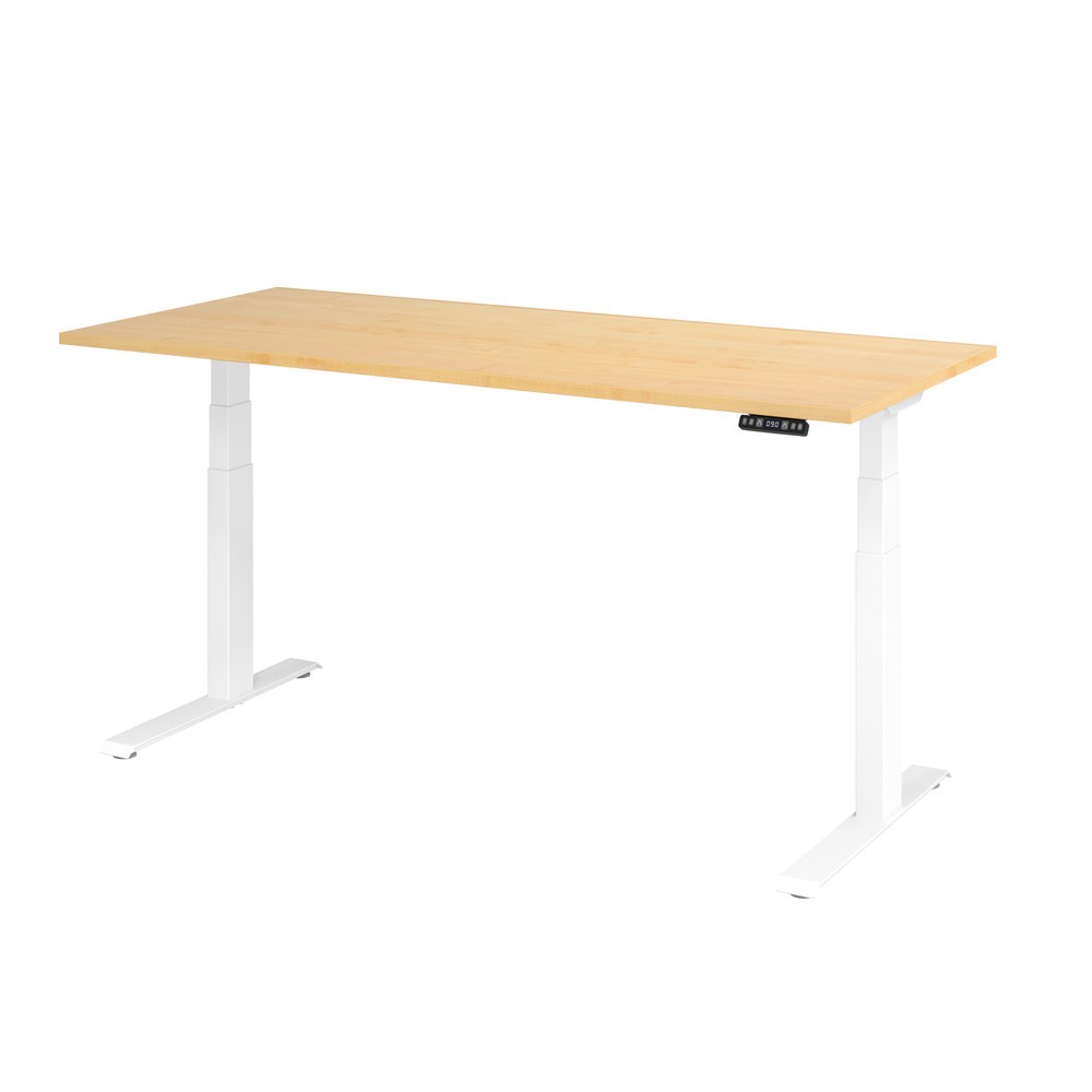 Produktabbildung: Hammerbacher Elektrisch höhenverstellbarer Schreibtisch 2-stufig, Memory-Schalter, C-Fuß, BxT 1.800 x 800 mm, Ahorn, weiß