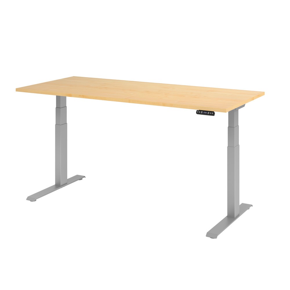 Produktabbildung: Hammerbacher Elektrisch höhenverstellbarer Schreibtisch 2-stufig, Memory-Schalter, C-Fuß, BxT 1.800 x 800 mm, Ahorn, silber