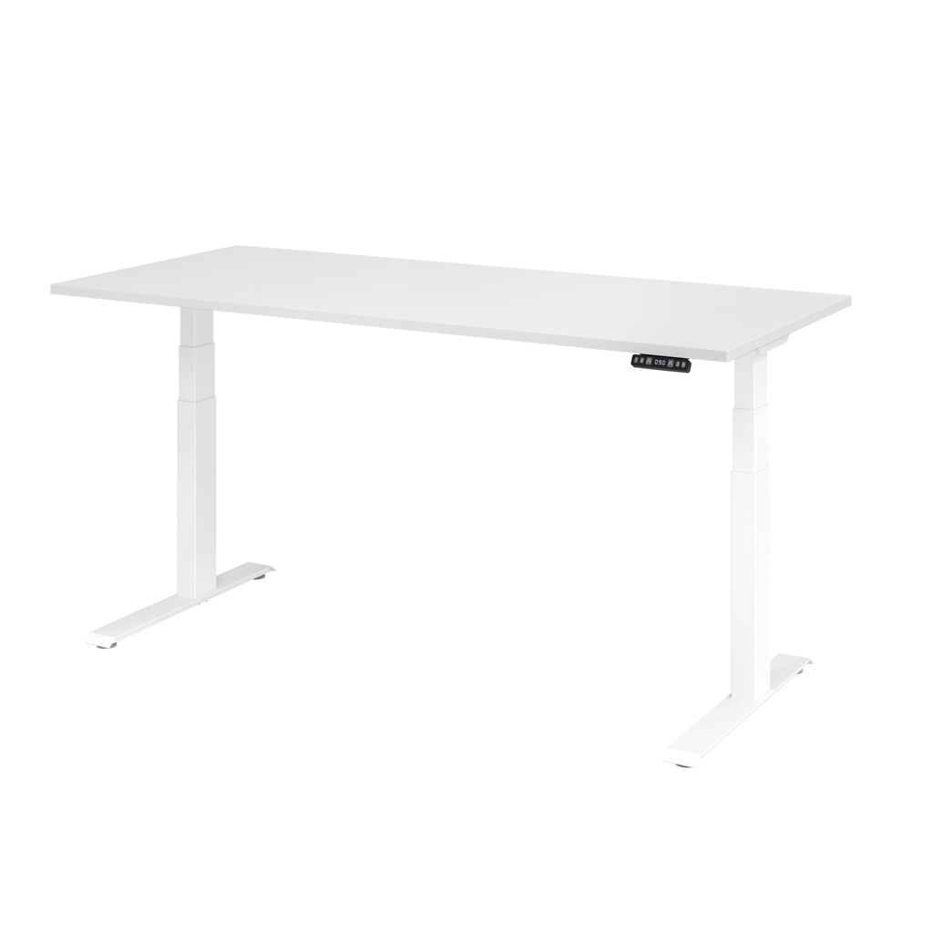 Hammerbacher Schreibtisch, C-Fuß, elektrisch höhenverstellbar 2-stufig, BxT 1.800 x 800 mm, weiß, weiß Produktabbildung: Hammerbacher Schreibtisch, C-Fuß, elektrisch höhenverstellbar 2-stufig, BxT 1.800 x 800 mm, weiß, weiß