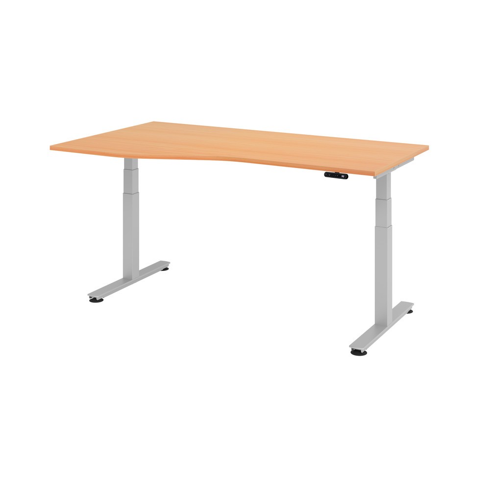 Produktabbildung: Hammerbacher Elektrisch höhenverstellbarer Schreibtisch, Memory-Schalter, T-Fuß, Freiform, BxT 1.800 x 1.000, 800 mm, Buche