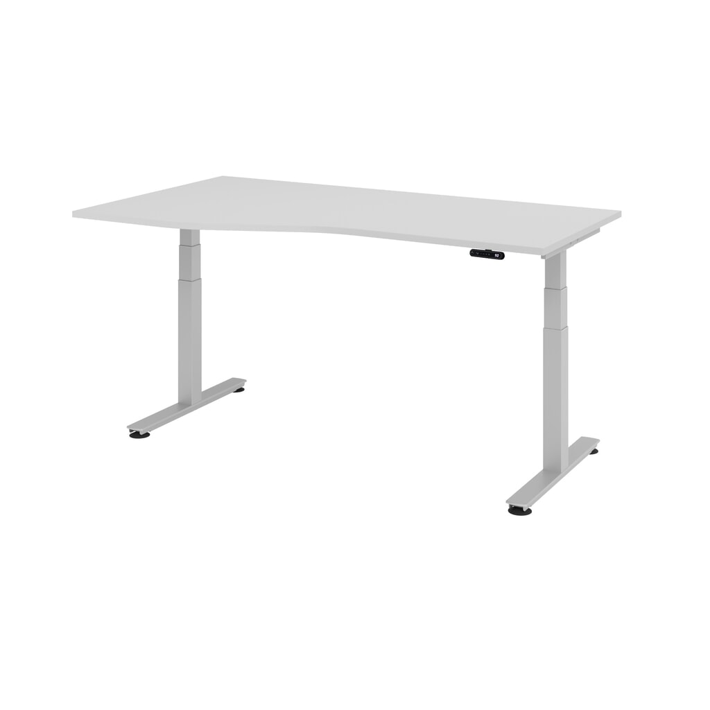 Hammerbacher Elektrisch höhenverstellbarer Schreibtisch, Memory-Schalter, T-Fuß, Freiform, BxT 1.800 x 1.000, 800 mm, grau Produktabbildung Nr. 1: Hammerbacher Elektrisch höhenverstellbarer Schreibtisch, Memory-Schalter, T-Fuß, Freiform, BxT 1.800 x 1.000, 800 mm, grau