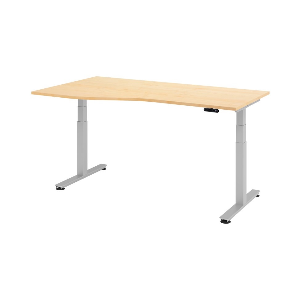 Produktabbildung Nr. 1: Hammerbacher Elektrisch höhenverstellbarer Schreibtisch, Memory-Schalter, T-Fuß, Freiform, BxT 1.800 x 1.000, 800 mm, Ahorn, silber