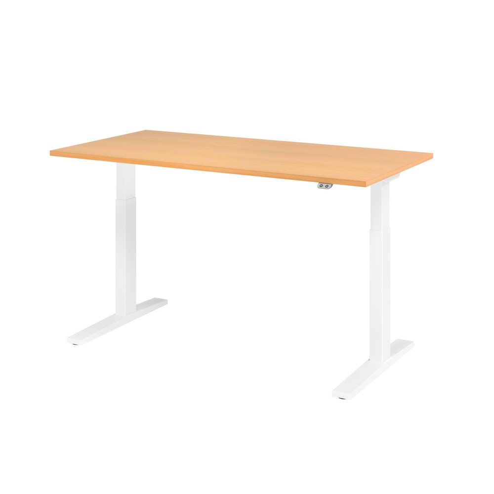Produktabbildung: Hammerbacher Elektrisch höhenverstellbarer Schreibtisch 1-stufig, C-Fuß, BxT 1.600 x 800 mm, Buche, weiß