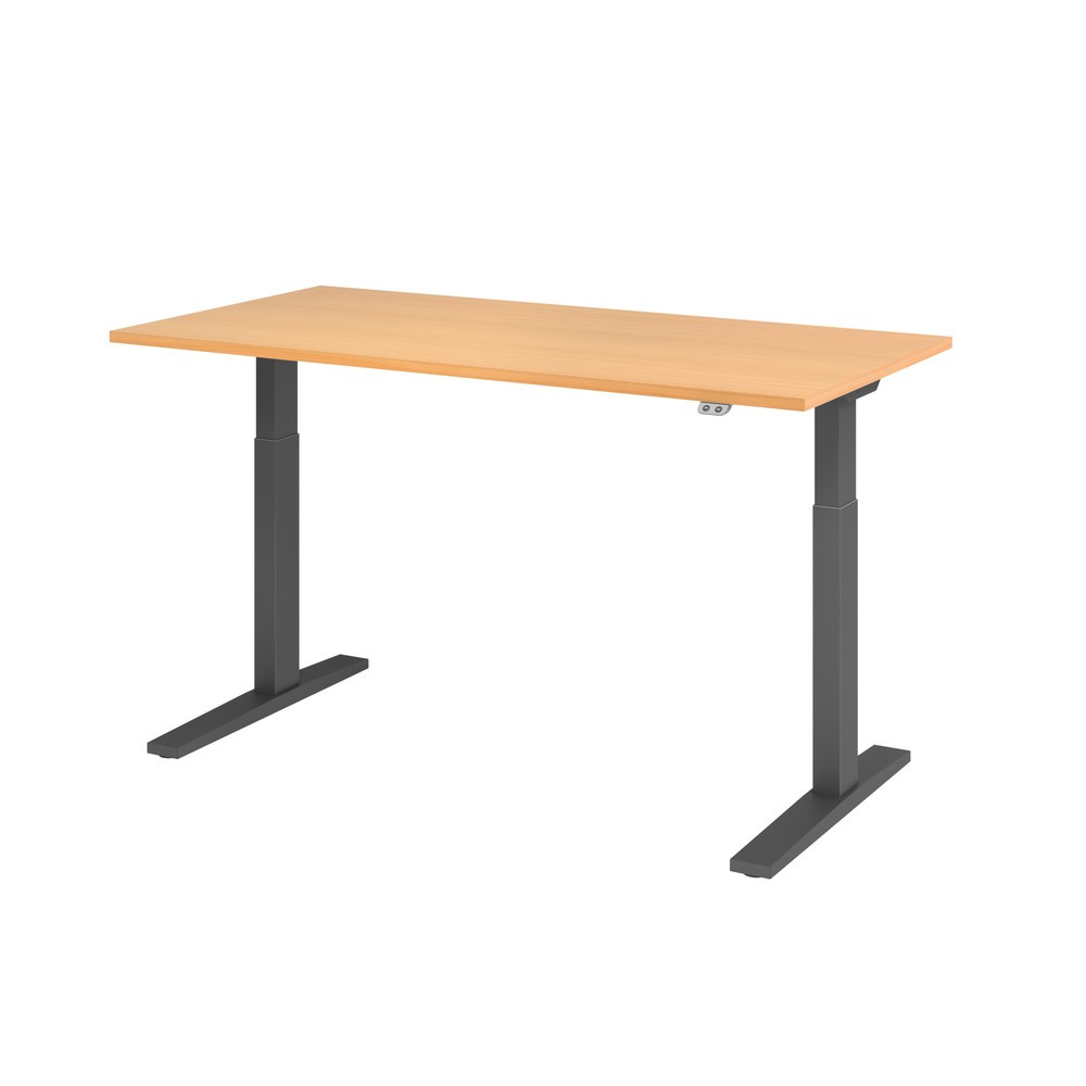 Produktabbildung Nr. 1: Hammerbacher Elektrisch höhenverstellbarer Schreibtisch 1-stufig, C-Fuß, BxT 1.600 x 800 mm, Buche, graphit
