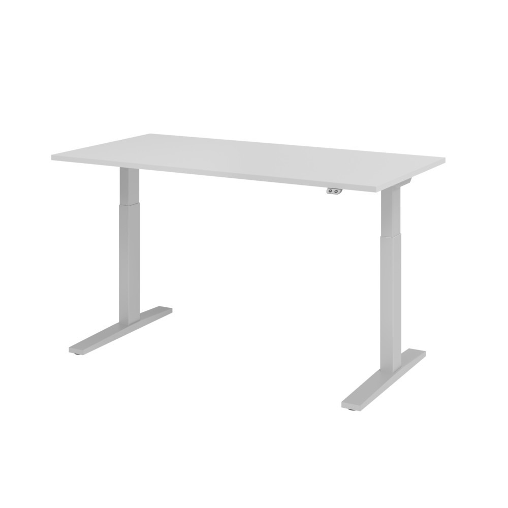 Produktabbildung Nr. 1: Hammerbacher Elektrisch höhenverstellbarer Schreibtisch 1-stufig, C-Fuß, BxT 1.600 x 800 mm, grau, silber