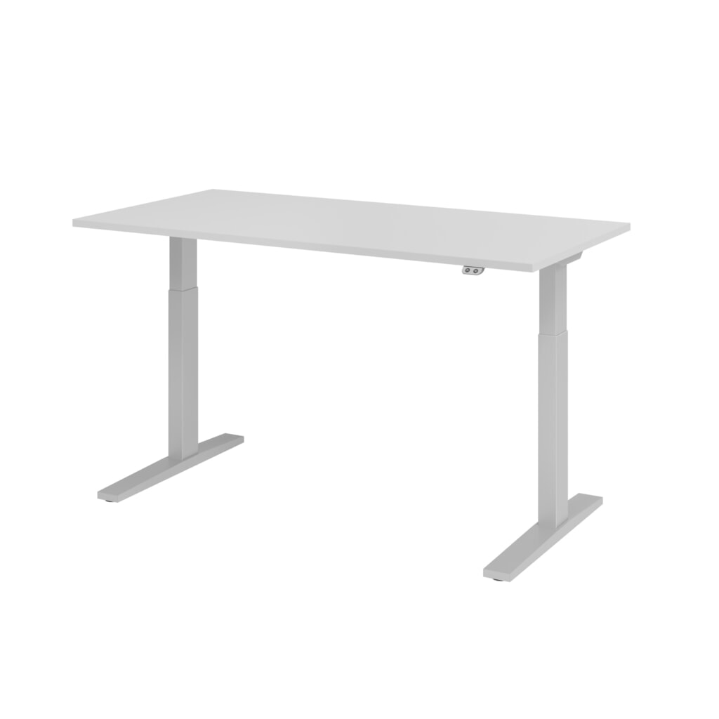 Produktabbildung: Hammerbacher Elektrisch höhenverstellbarer Schreibtisch 1-stufig, C-Fuß, BxT 1.600 x 800 mm, grau, silber