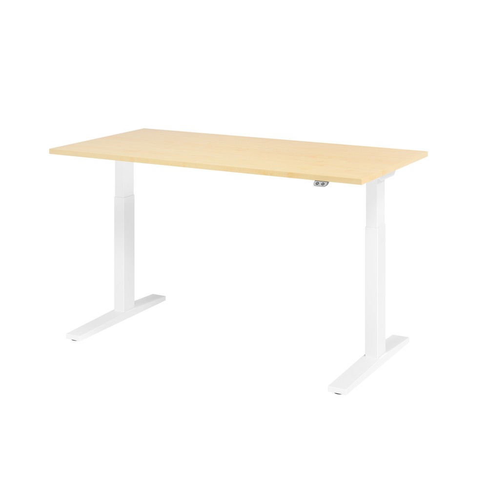 Produktabbildung Nr. 1: Hammerbacher Elektrisch höhenverstellbarer Schreibtisch 1-stufig, C-Fuß, BxT 1.600 x 800 mm, Ahorn, weiß