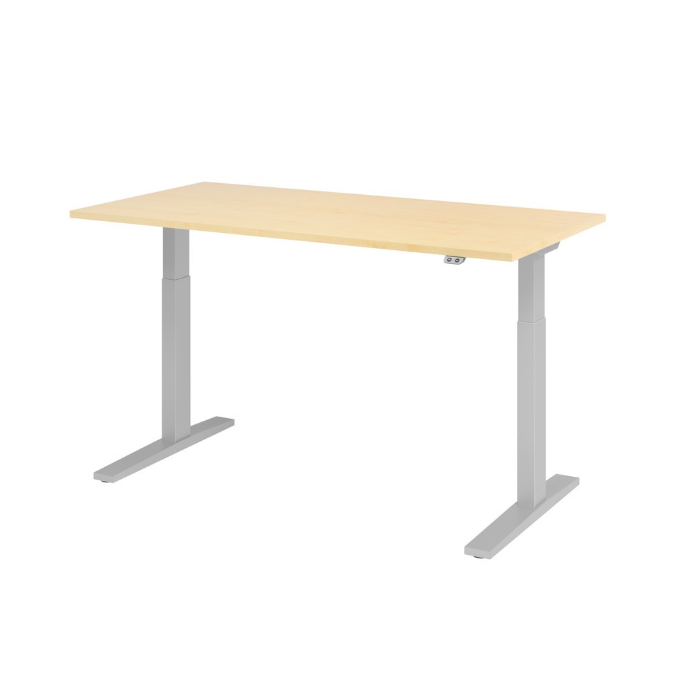 Produktabbildung Nr. 1: Hammerbacher Elektrisch höhenverstellbarer Schreibtisch 1-stufig, C-Fuß, BxT 1.600 x 800 mm, Ahorn, silber