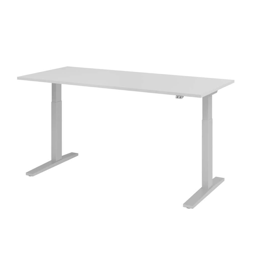 Hammerbacher Elektrisch höhenverstellbarer Schreibtisch 1-stufig, C-Fuß, BxT 1.800 x 800 mm, grau, silber Produktabbildung Nr. 1: Hammerbacher Elektrisch höhenverstellbarer Schreibtisch 1-stufig, C-Fuß, BxT 1.800 x 800 mm, grau, silber
