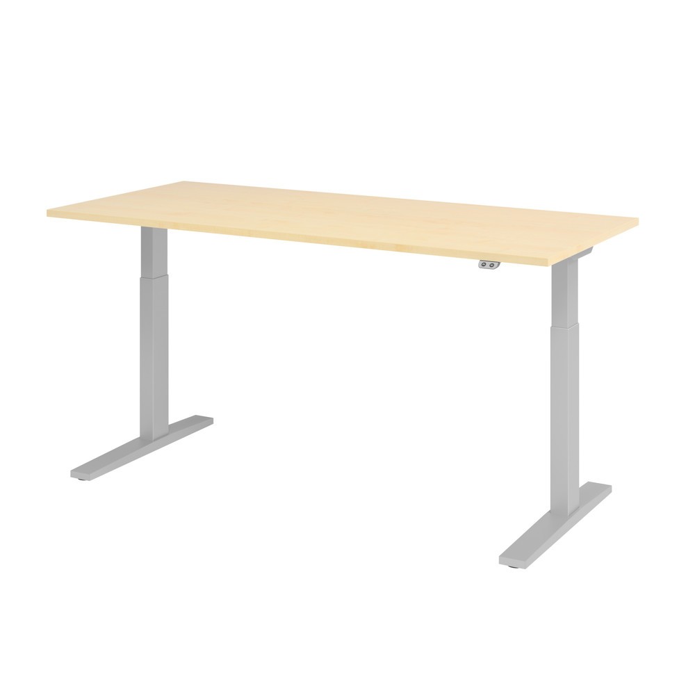 Produktabbildung: Hammerbacher Elektrisch höhenverstellbarer Schreibtisch 1-stufig, C-Fuß, BxT 1.800 x 800 mm,  Ahorn, silber