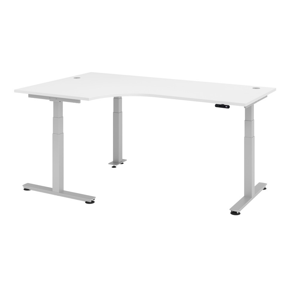 Produktabbildung: Hammerbacher Büro-Eckschreibtisch, Memory-Schalter, elektrisch höhenverstellbar, BxT 2.000 x 1.200 mm, weiß, silber