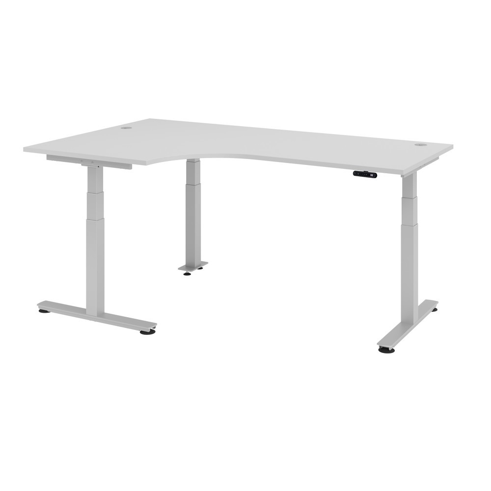 Produktabbildung: Hammerbacher Büro-Eckschreibtisch, Memory-Schalter, elektrisch höhenverstellbar, BxT 2.000 x 1.200 mm, grau, silber