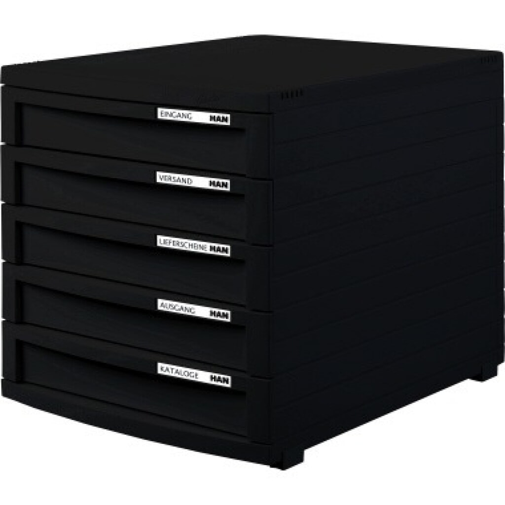 HAN Schubladenbox CONTUR 1505-13 DIN A4/B4/C4 5Schübe geschl. sw/sw Produktabbildung: HAN Schubladenbox CONTUR 1505-13 DIN A4/B4/C4 5Schübe geschl. sw/sw