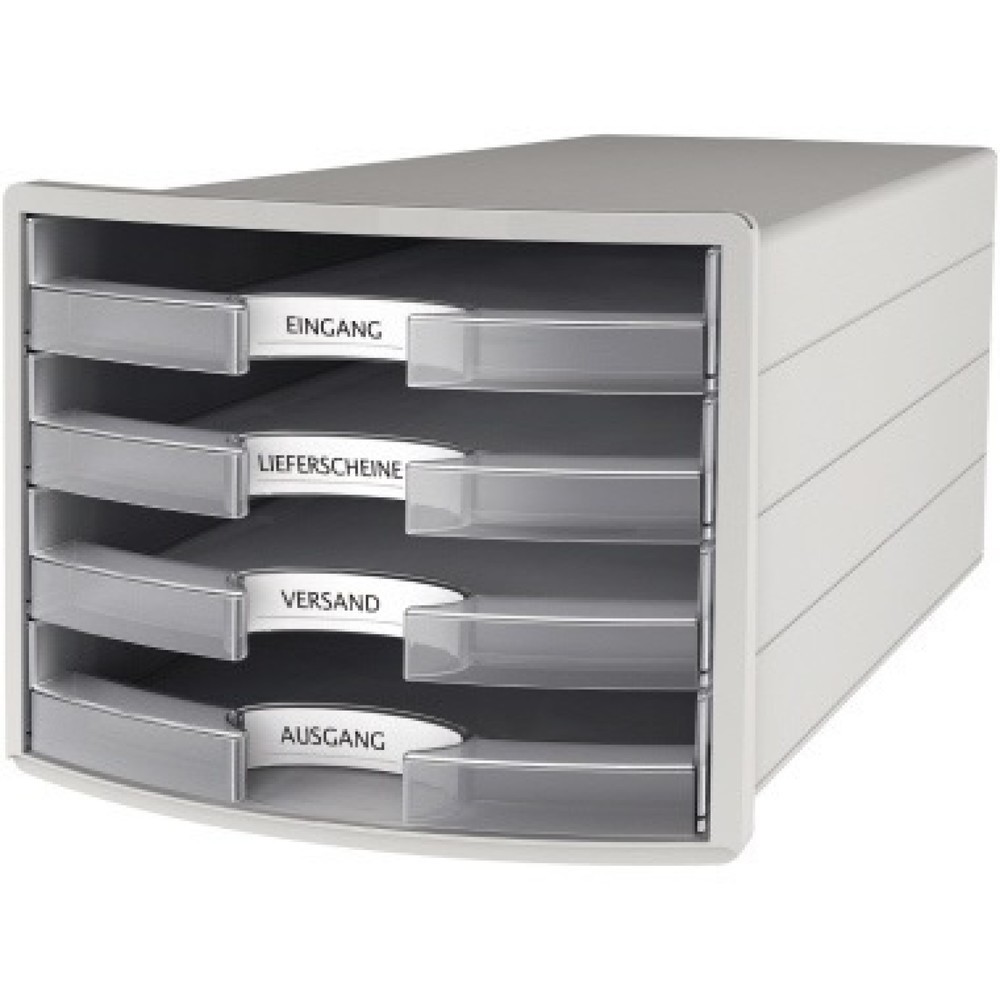 HAN Schubladenbox IMPULS 1013-63 DIN A4/C4 4Fächer offen l.gr/tr Produktabbildung: HAN Schubladenbox IMPULS 1013-63 DIN A4/C4 4Fächer offen l.gr/tr