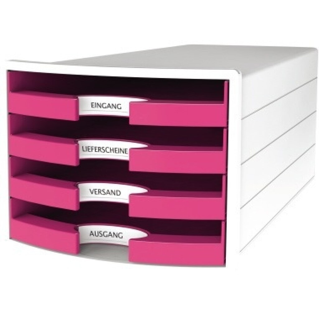 HAN Schubladenbox IMPULS 1013-56 DIN A4/C4 4Fächer offen ws/pi Produktabbildung: HAN Schubladenbox IMPULS 1013-56 DIN A4/C4 4Fächer offen ws/pi