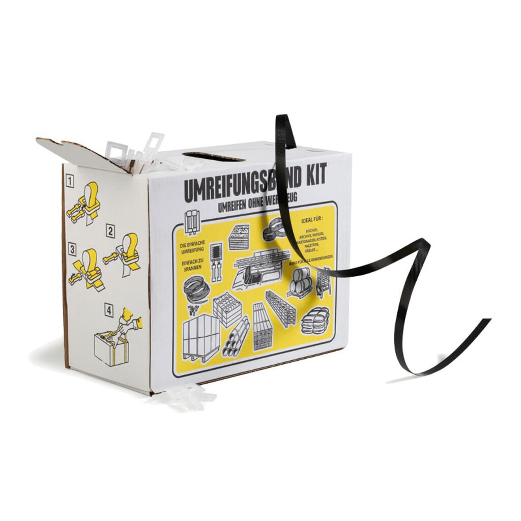 Produktabbildung: Handy-Box Umreifungssystem, 12 mm breit x 600 lfm, 0,50 mm Stärke, schwarz