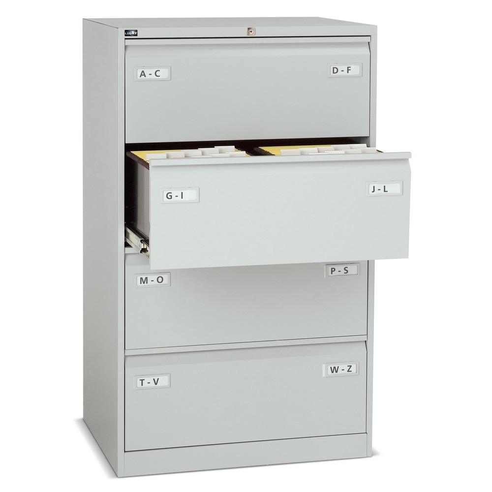 Product afbeelding: Hangmappenkast BISLEY LIGHT met greeplijst, 1-baans, 2 laden, lichtgrijs