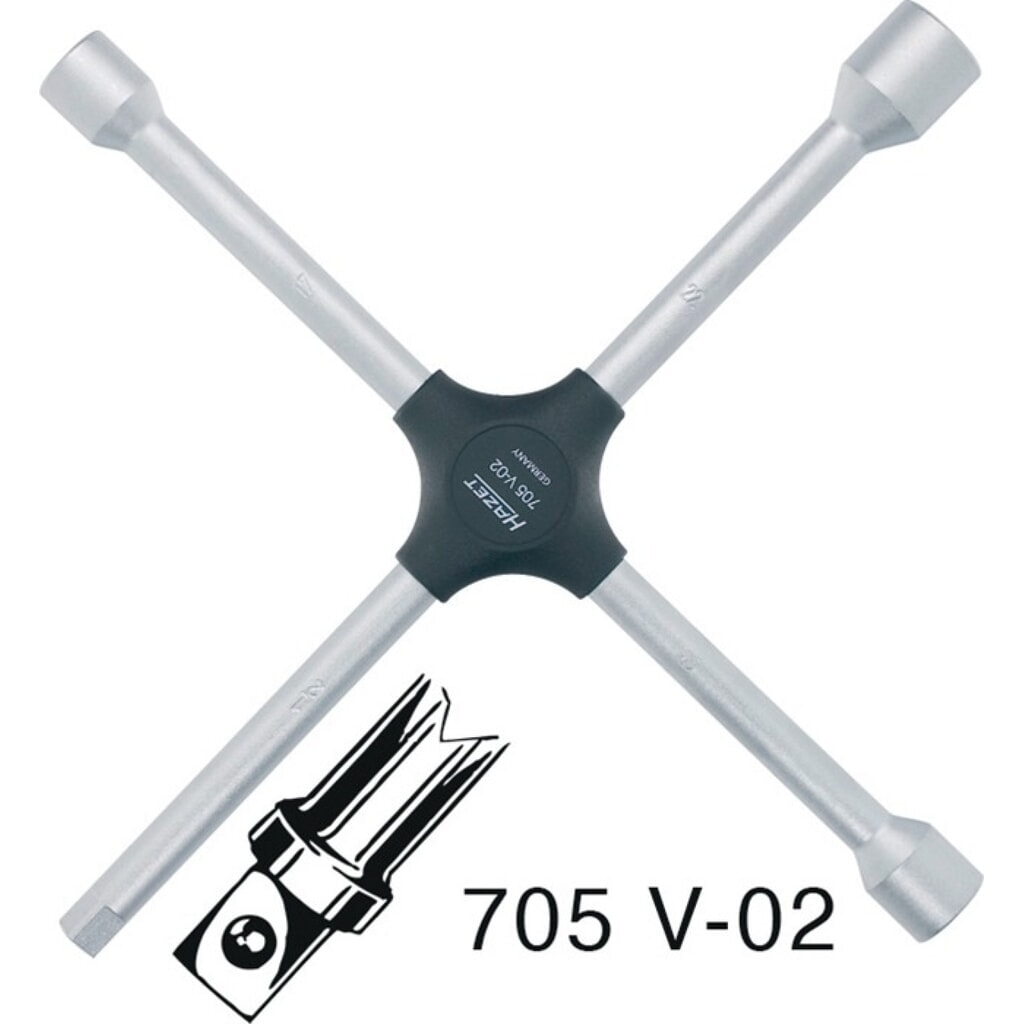 Produktabbildung: HAZET® Kreuzschlüssel 705V-02, 17 x 19 x 22 x 12,5 mm(1/2″ 4-kant), L380 mmxB380mm