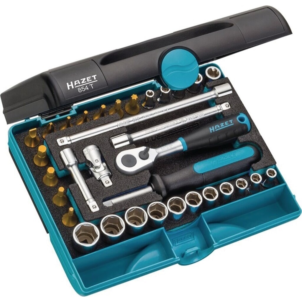 HAZET® Steckschlüsselsatz 854T, 33-teilig 1/4 Zoll, Schlüsselweiten 5-14 mm Produktabbildung: HAZET® Steckschlüsselsatz 854T, 33-teilig 1/4 Zoll, Schlüsselweiten 5-14 mm