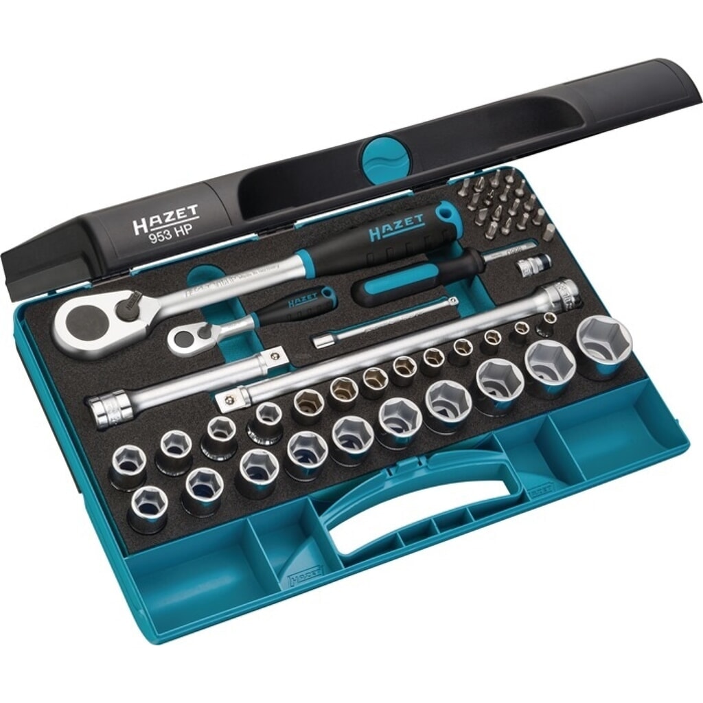 HAZET® Steckschlüsselsatz 953 HP, 44-teilig 1/4 + 1/2 Zoll, Schlüsselweiten 5-27 mm Produktabbildung: HAZET® Steckschlüsselsatz 953 HP, 44-teilig 1/4 + 1/2 Zoll, Schlüsselweiten 5-27 mm