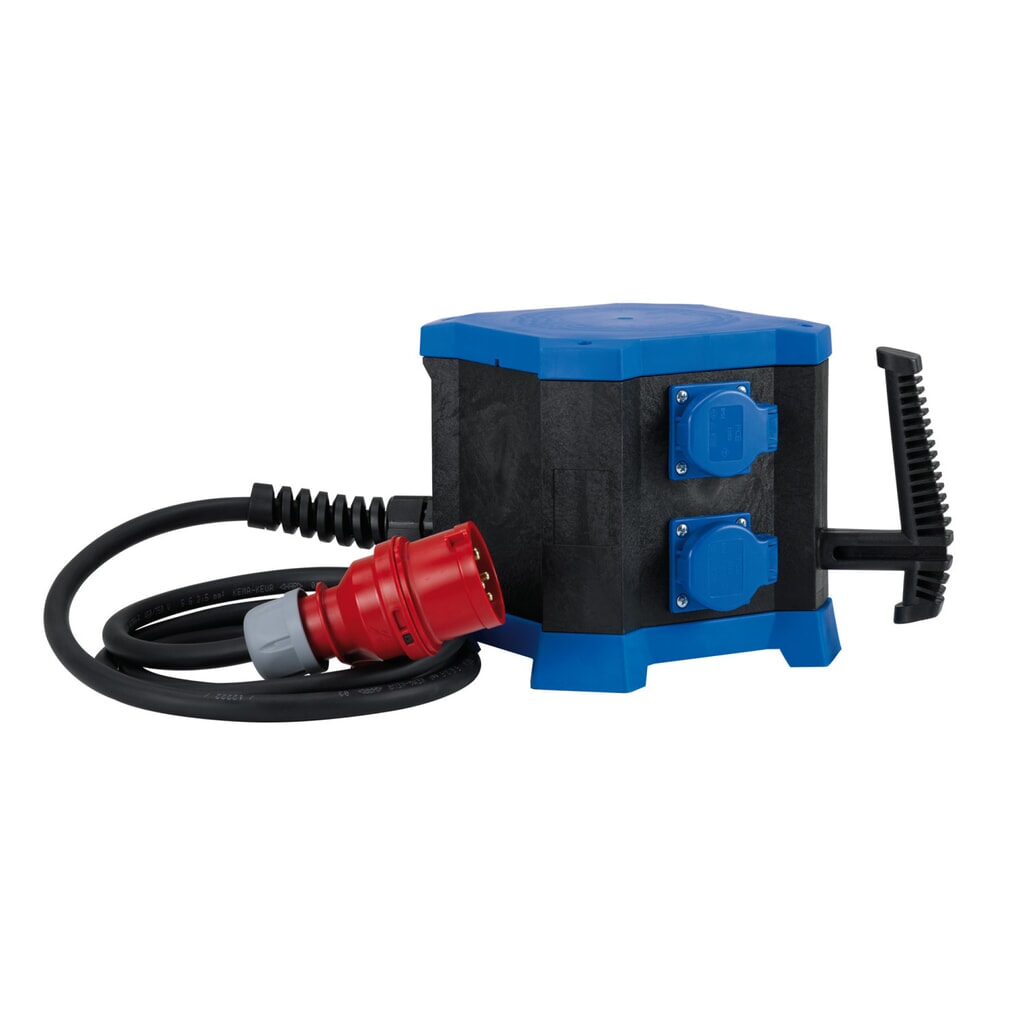 HEDI Steckdosenverteiler m.STATION, Drehstrom 400 V / 16 A, IP44, 6x Schuko-Steckdose Produktabbildung: HEDI Steckdosenverteiler m.STATION, Drehstrom 400 V / 16 A, IP44, 6x Schuko-Steckdose