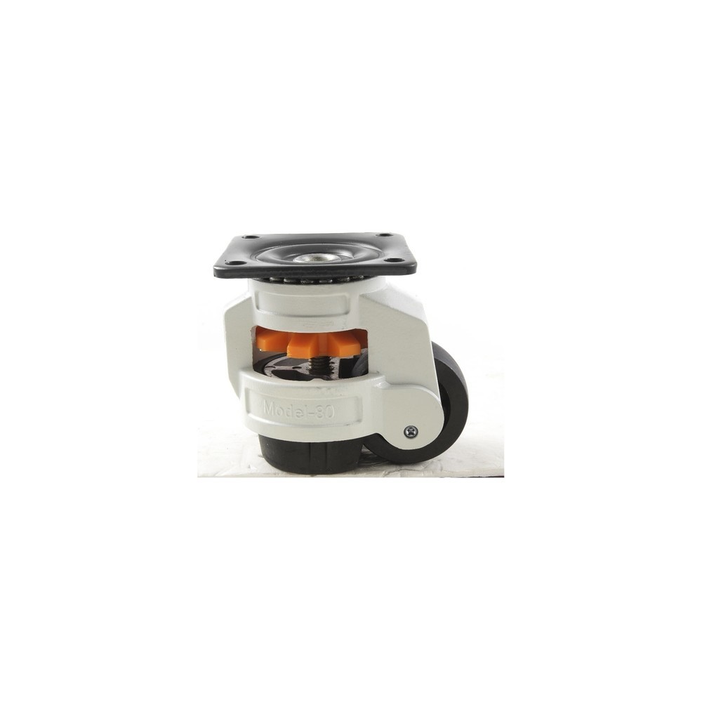 Product afbeelding: Hefwiel kunststof, zwenkwiel met parkeerrem, glijlager, plaat, stelvoet, Ø x breedte 40 x 19,2 mm, draagvermogen 50 kg
