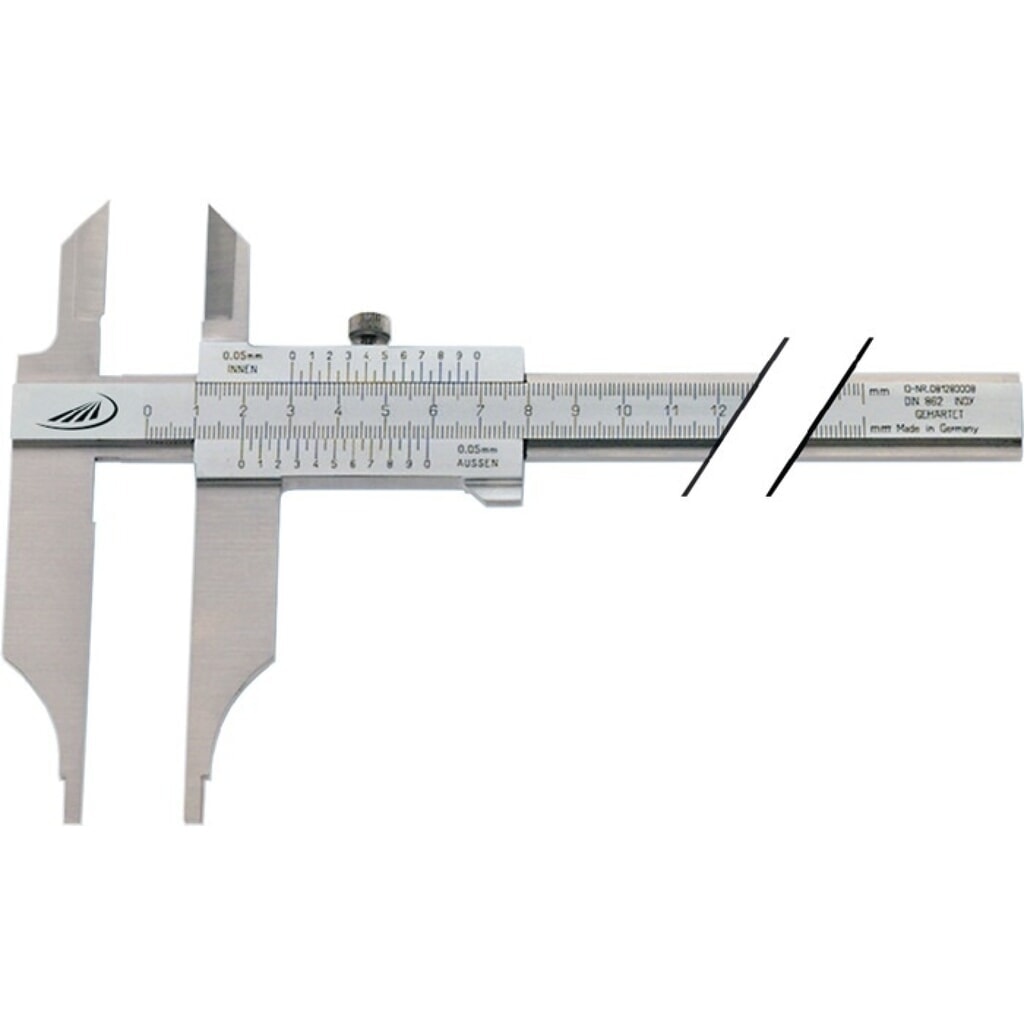 Produktabbildung: HELIOS PREISSER Werkstattmessschieber DIN 862, mit Messerspitzen parallaxfreie Ablesung, 300 mm, Schnabellänge 90 mm