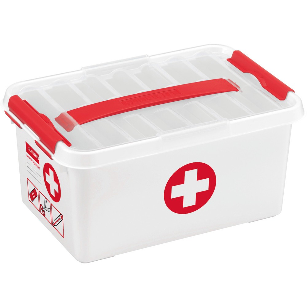 helit Aufbewahrungsbox "the q-line", mit Deckel u. Tragegriff, 6 Liter, weiß/rot Produktabbildung Nr. 1: helit Aufbewahrungsbox "the q-line", mit Deckel u. Tragegriff, 6 Liter, weiß/rot