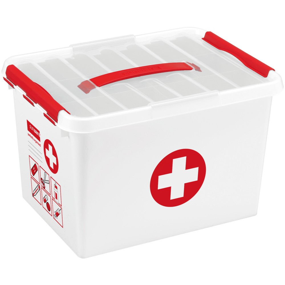 Produktabbildung Nr. 1: helit Aufbewahrungsbox "the q-line", mit Deckel u. Tragegriff, 22 Liter, weiß/rot