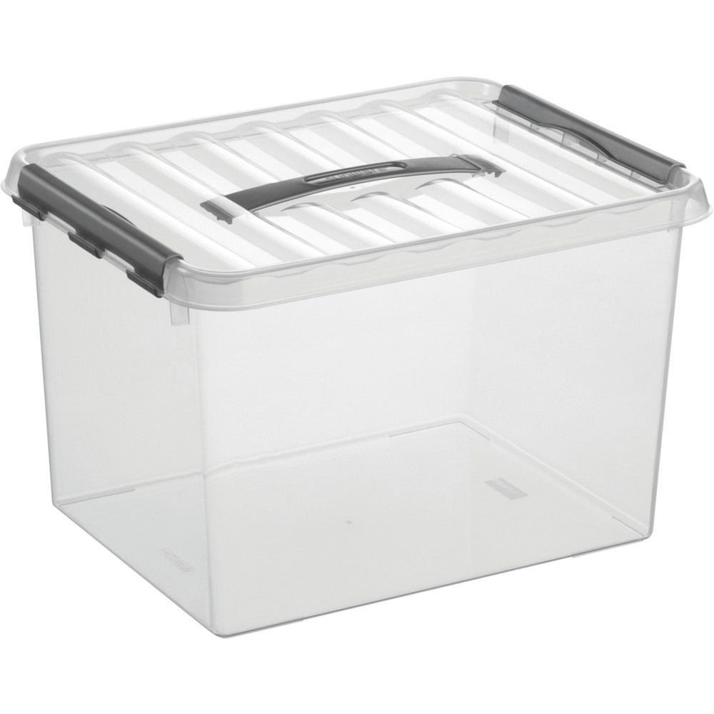 Produktabbildung: helit Aufbewahrungsbox "the q-line", mit Deckel u. Tragegriff, 22 Liter, transparent