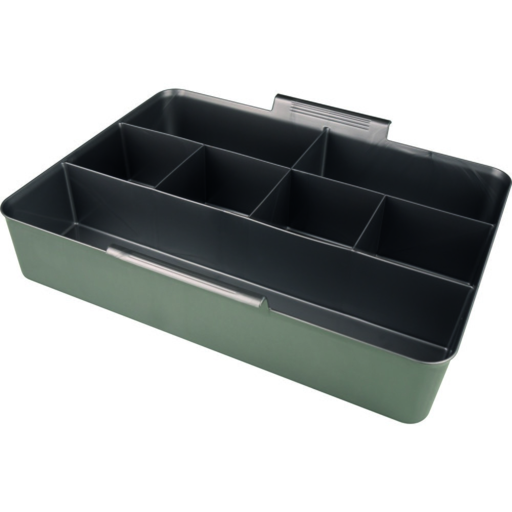 Produktabbildung Nr. 2: helit Aufbewahrungsbox "the q-line", mit Deckel, Tragegriff u. 1 Einsatz á 7 Fächer, 22 Liter, transparent