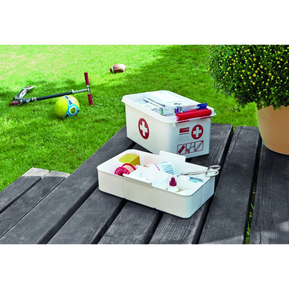helit Aufbewahrungsbox "the q-line", mit Deckel u. Tragegriff, 6 Liter, weiß/rot Produktabbildung Nr. 2: helit Aufbewahrungsbox "the q-line", mit Deckel u. Tragegriff, 6 Liter, weiß/rot