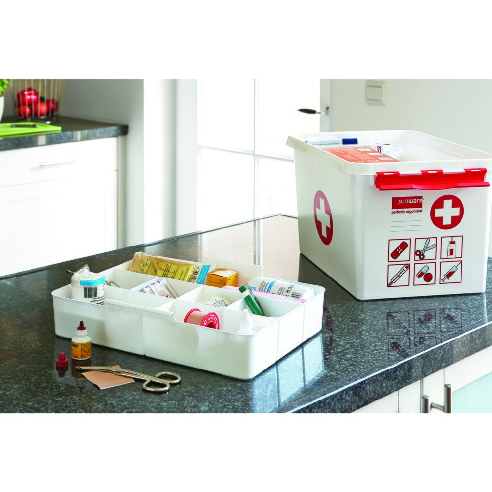 Produktabbildung Nr. 3: helit Aufbewahrungsbox "the q-line", mit Deckel u. Tragegriff, 22 Liter, weiß/rot