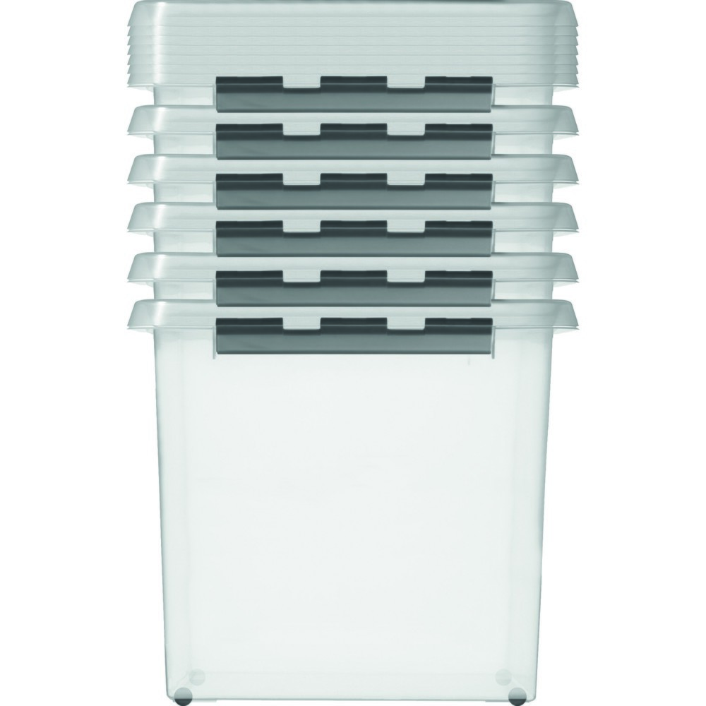 helit Aufbewahrungsbox "the q-line", mit Deckel, 360° schwenkbare Rollen, 38 Liter, transparent Produktabbildung Nr. 3: helit Aufbewahrungsbox "the q-line", mit Deckel, 360° schwenkbare Rollen, 38 Liter, transparent