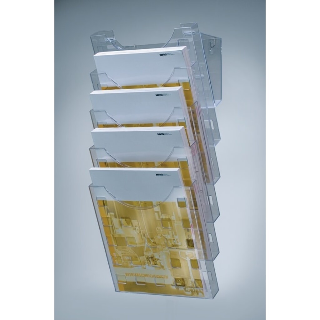 helit Wandprospekthalter, Kunststoff grautransparent, 5 Fächer DIN A4 Produktabbildung: helit Wandprospekthalter, Kunststoff grautransparent, 5 Fächer DIN A4