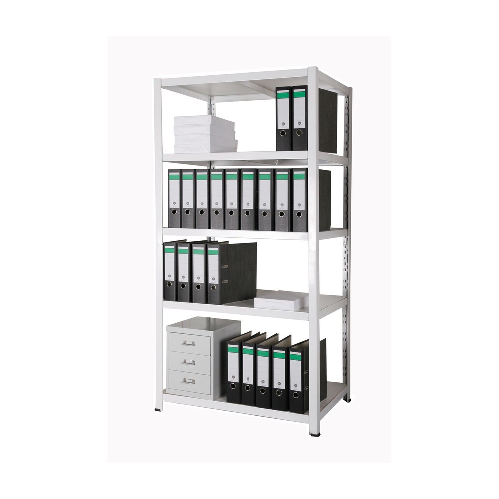 Produktabbildung: HEMMDAL Aktenregal, Stecksystem, HxBxT 1.800 x 900 x 600 mm, 5 HDF-Böden, Fachlast 150 kg, max. 110 Ordner, weiß