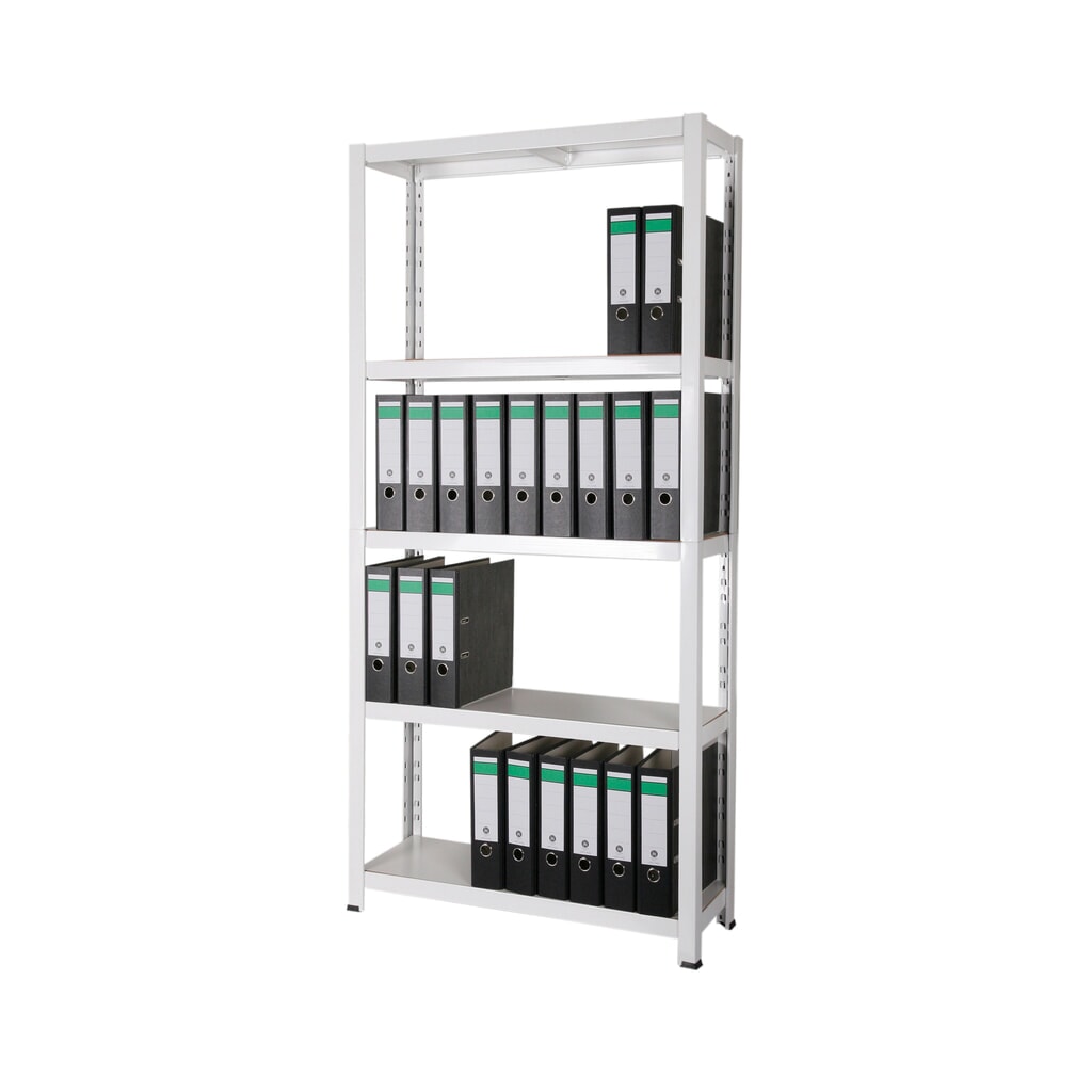 HEMMDAL Aktenregal, Stecksystem, HxBxT 1.800 x 900 x 300 mm, 5 HDF-Böden, Fachlast 150 kg, max. 55 Ordner, weiß Produktabbildung: HEMMDAL Aktenregal, Stecksystem, HxBxT 1.800 x 900 x 300 mm, 5 HDF-Böden, Fachlast 150 kg, max. 55 Ordner, weiß