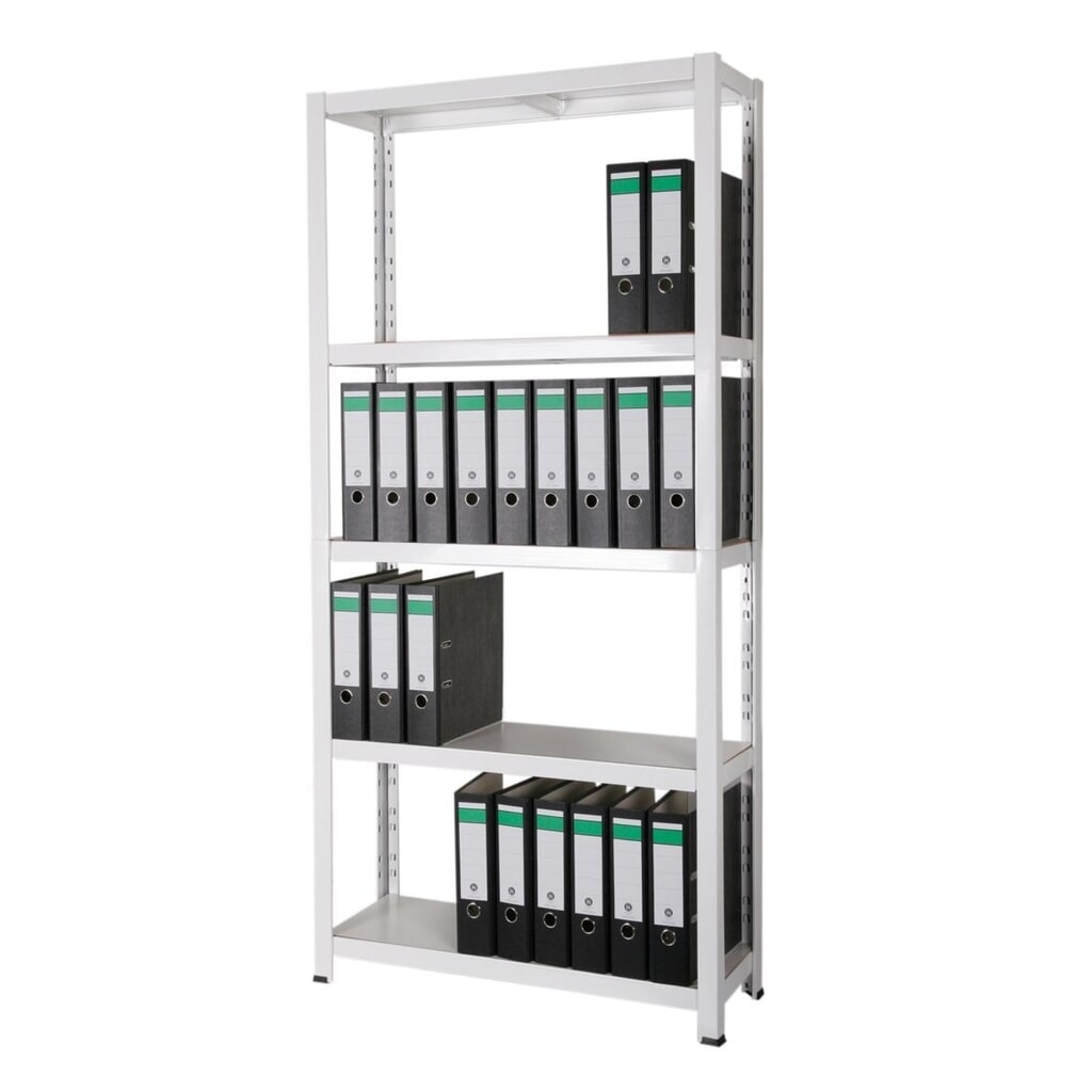Produktabbildung Nr. 2: HEMMDAL Aktenregal, Stecksystem, HxBxT 1.800 x 900 x 300 mm, 5 HDF-Böden, Fachlast 150 kg, max. 55 Ordner, weiß