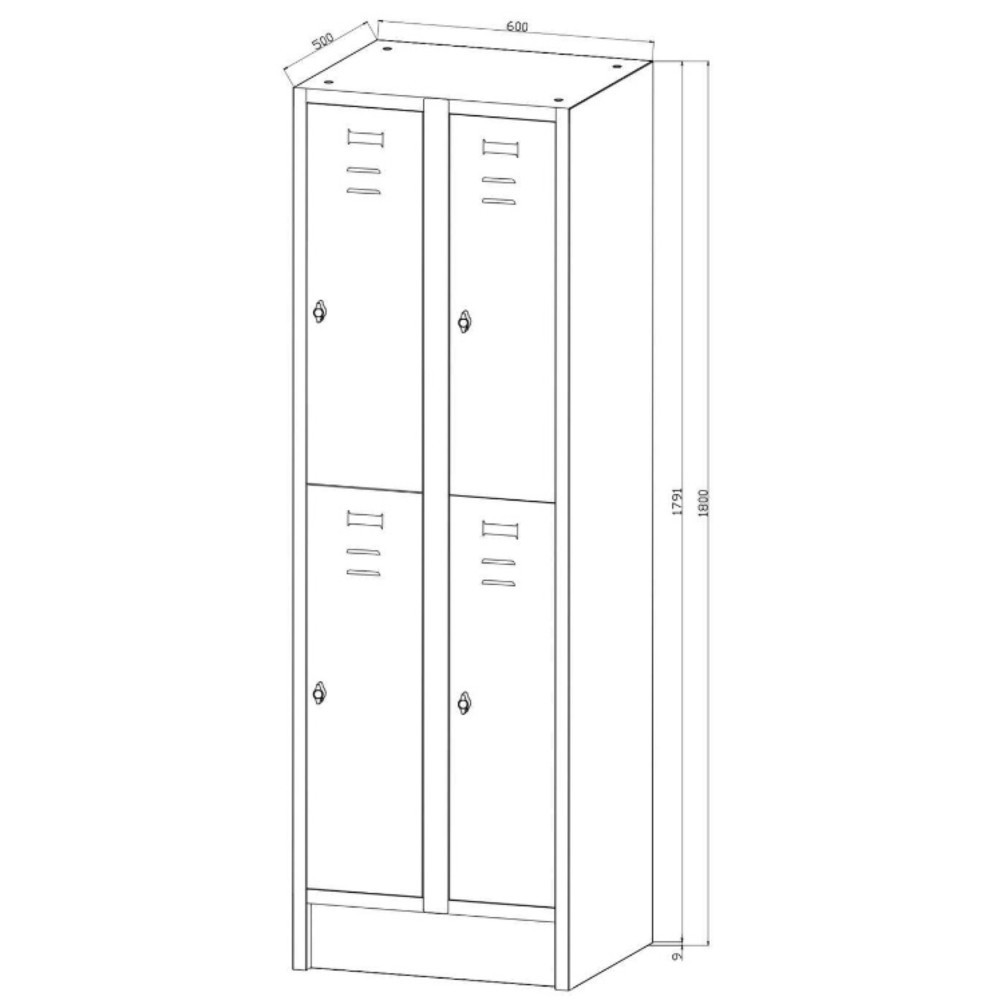 N° de l'image du produit 3 : HEMMDAL Armoire-penderie avec banc HG-SB-2, fermeture à pêne tournant, 2 niveaux, 4 casiers, HxlxP 1 800 x 600 x 500 mm, gris clair