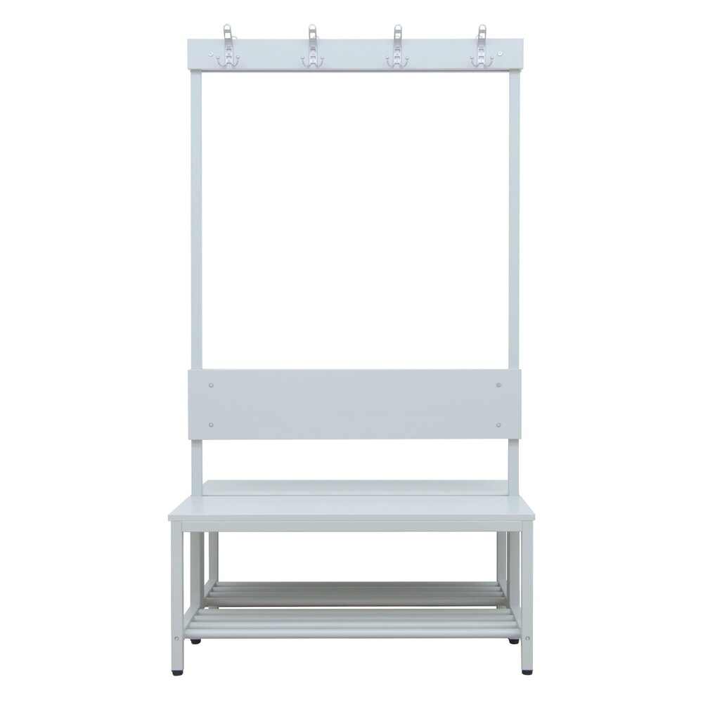 N° de l'image du produit 4 : HEMMDAL Banc de vestiaire HUB-1, utilisable des 2 côtés, avec barre à patères et grille porte-chaussures, longueur 1 000 mm