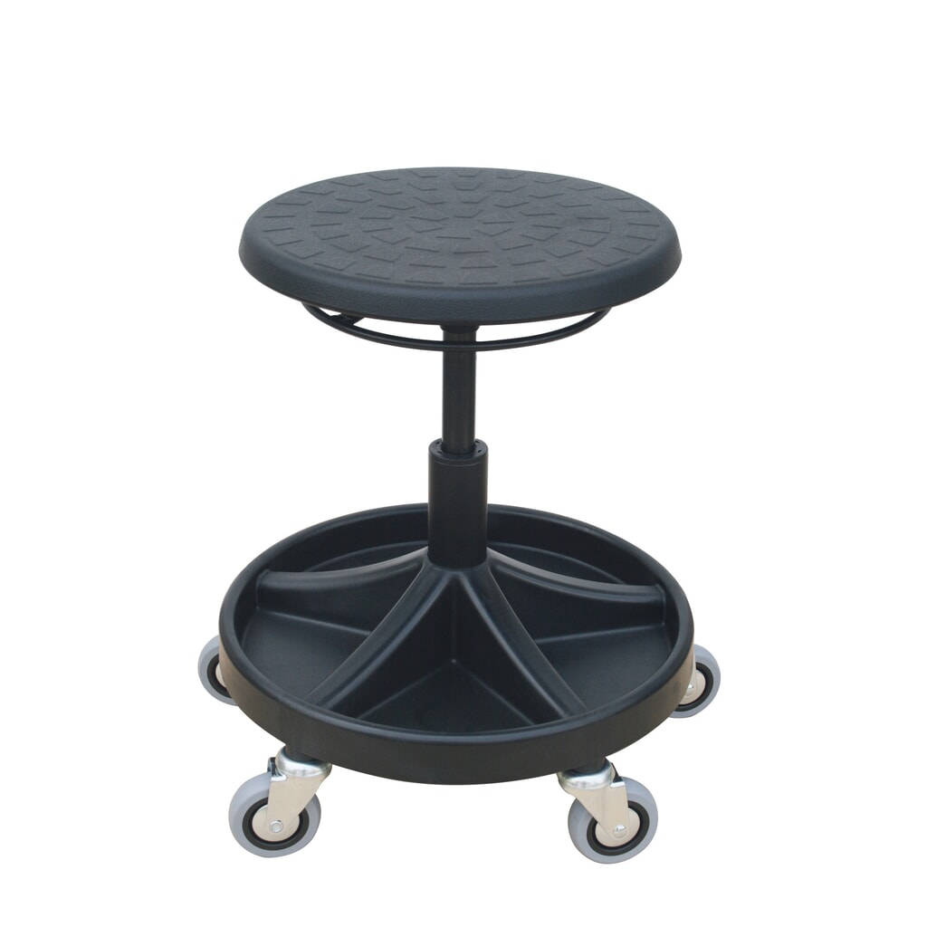 Produktabbildung: HEMMDAL Drehhocker, PU-Sitz, Sitzhöhe 400-530 mm, Werkzeugschale, Rollen