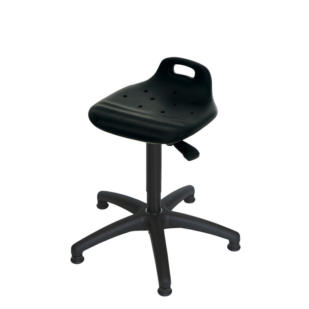 Produktabbildung Nr. 1: HEMMDAL Drehhocker, PU-Sitz mit Rückenstütze + Tragegriff, Sitzhöhe 430-620 mm, Bodengleiter
