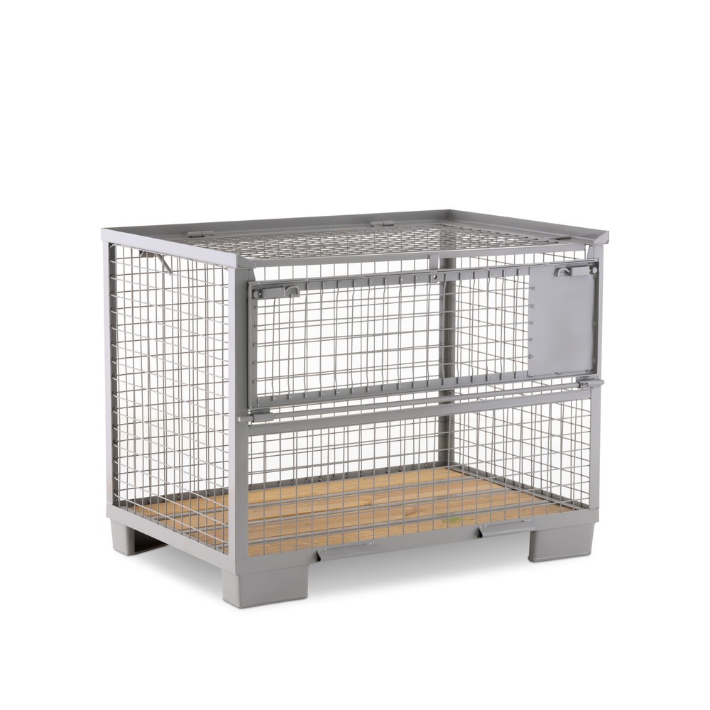Product afbeelding: HEMMDAL Euro-gitterbox met half neerklapbare lengtewand en deksel, hxbxd 970 x 1.240 x 835 mm, steengrijs