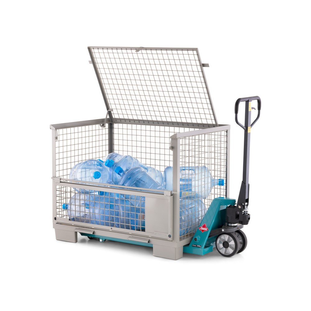 Productafbeelding nr. 3: HEMMDAL Euro-gitterbox met half neerklapbare lengtewand en deksel, hxbxd 970 x 1.240 x 835 mm, steengrijs
