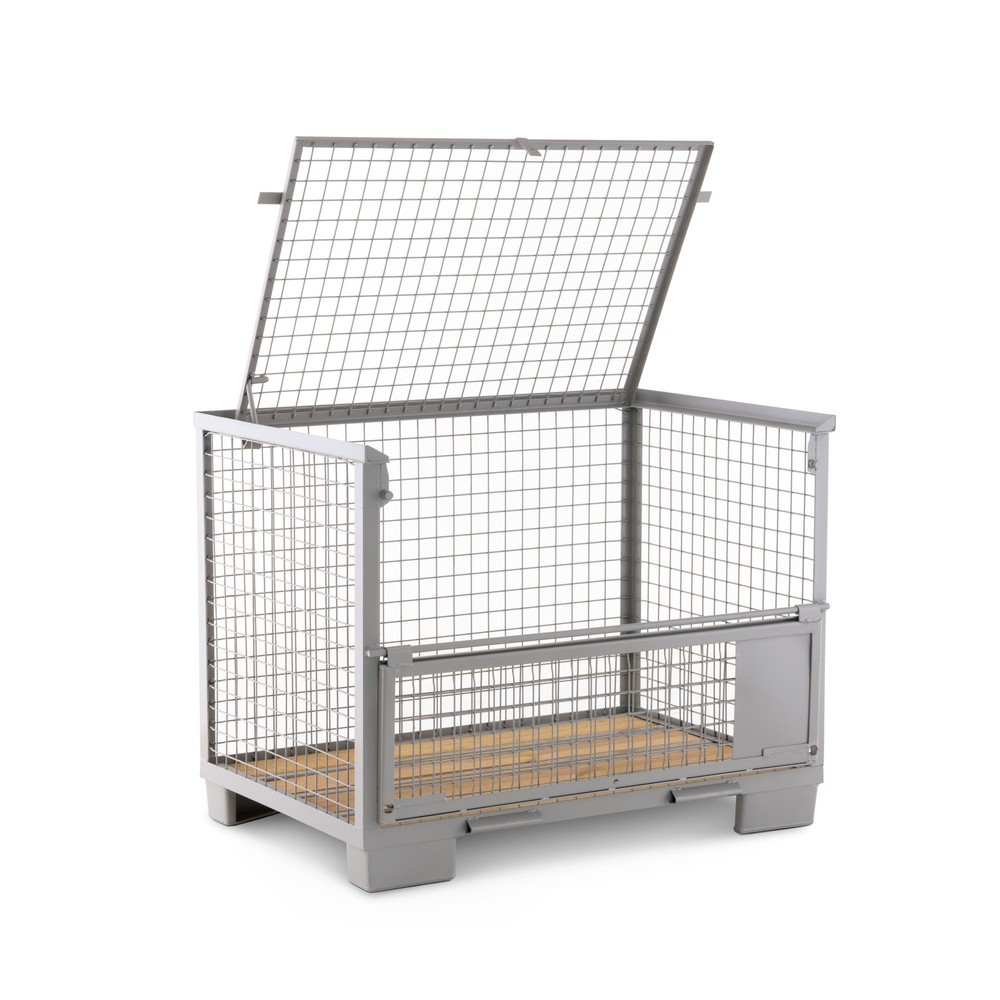 Productafbeelding nr. 5: HEMMDAL Euro-gitterbox met half neerklapbare lengtewand en deksel, hxbxd 970 x 1.240 x 835 mm, steengrijs