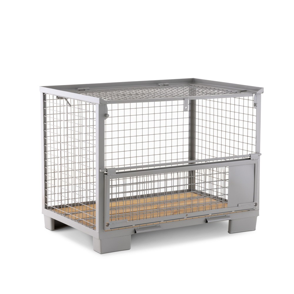 Produktabbildung Nr. 4: C-Ware BASIC Euro-Gitterbox mit halb abklappbarer Längswand und Deckel, HxBxT 970 x 1.240 x 835 mm, steingrau