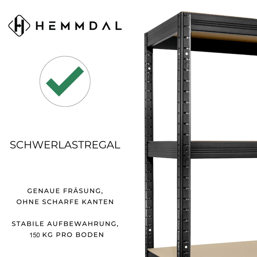 Produktabbildung Nr. 3: HEMMDAL Fachbodenregal Typ XS schwarz, Fachlast 150 kg, HxBxT 1.800 x 750 x 350 mm